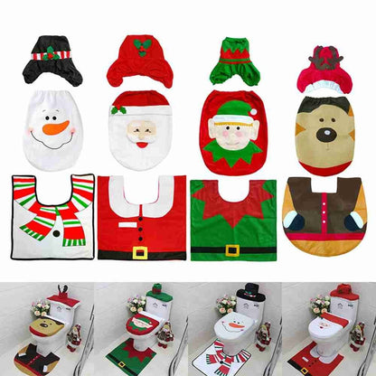 3 peças Tapetes de banho decorativos de Natal Decoração de Natal para banheiro Capa de assento de vaso sanitário de desenho animado Acessórios de banheiro