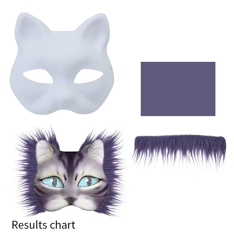 DIY White Pulp Mask Kit Fun Therians Mask Fox Cat Mask Children's Handmade Graffiti Half Face Mask for Masquerade Cosplay Party