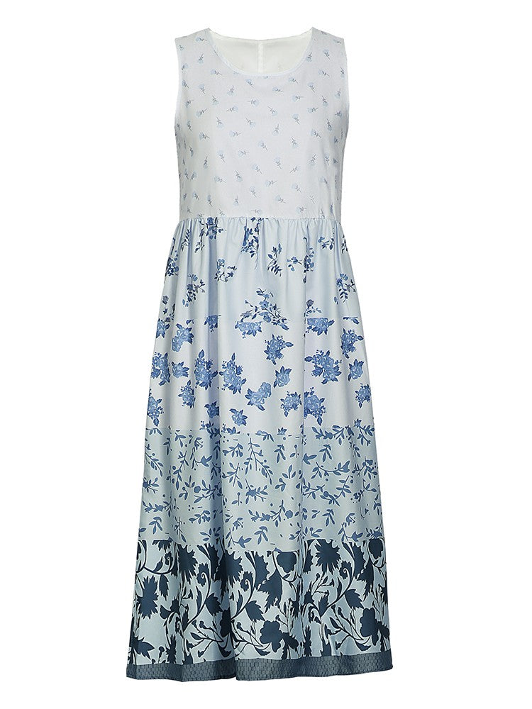 Plus Size Casual Women's Midi Dress 2025 Summer New Floral Printed Sleeveless Fl