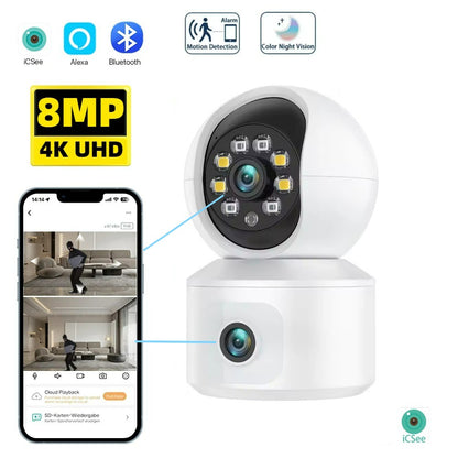 ICSEE 4K 8MP Dual Lens 2K 4MP Wifi IP PTZ Dome Indoor Auto-Tracking Two Way Audio Security Surveillance Color Night Vision FHD
