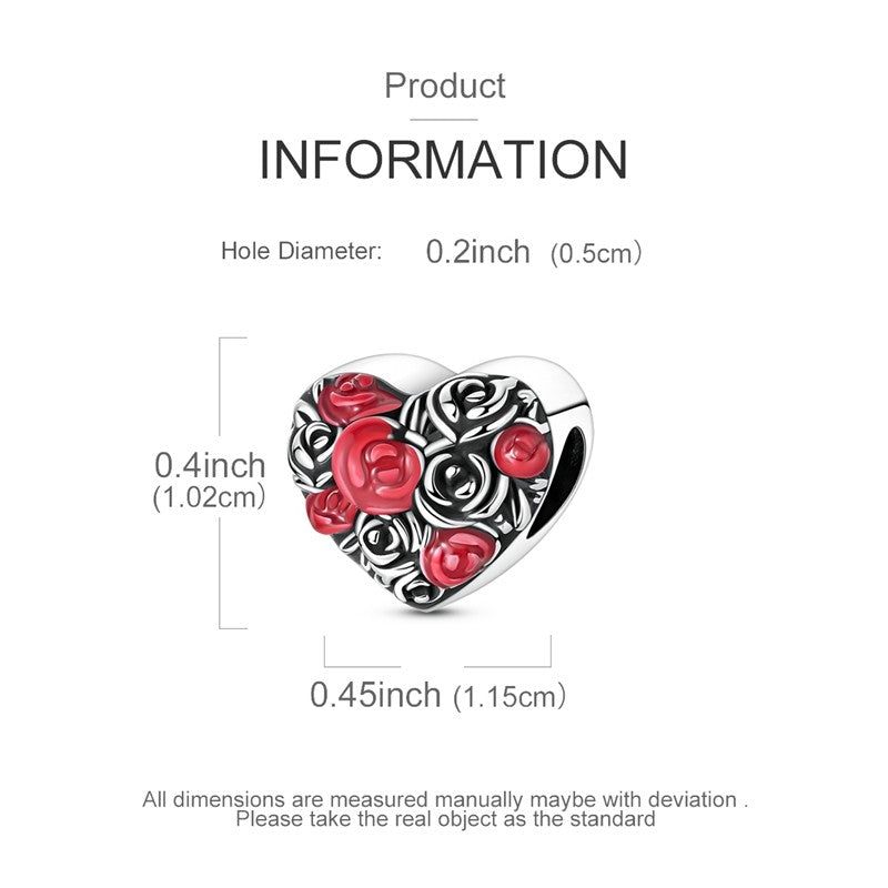 Heart & Organ Charm 925 Sterling Silver Red Rose Skull Dangle Pendant Dark Aesthetic Fit Bangle Bracelet Necklace DIY Jewelry