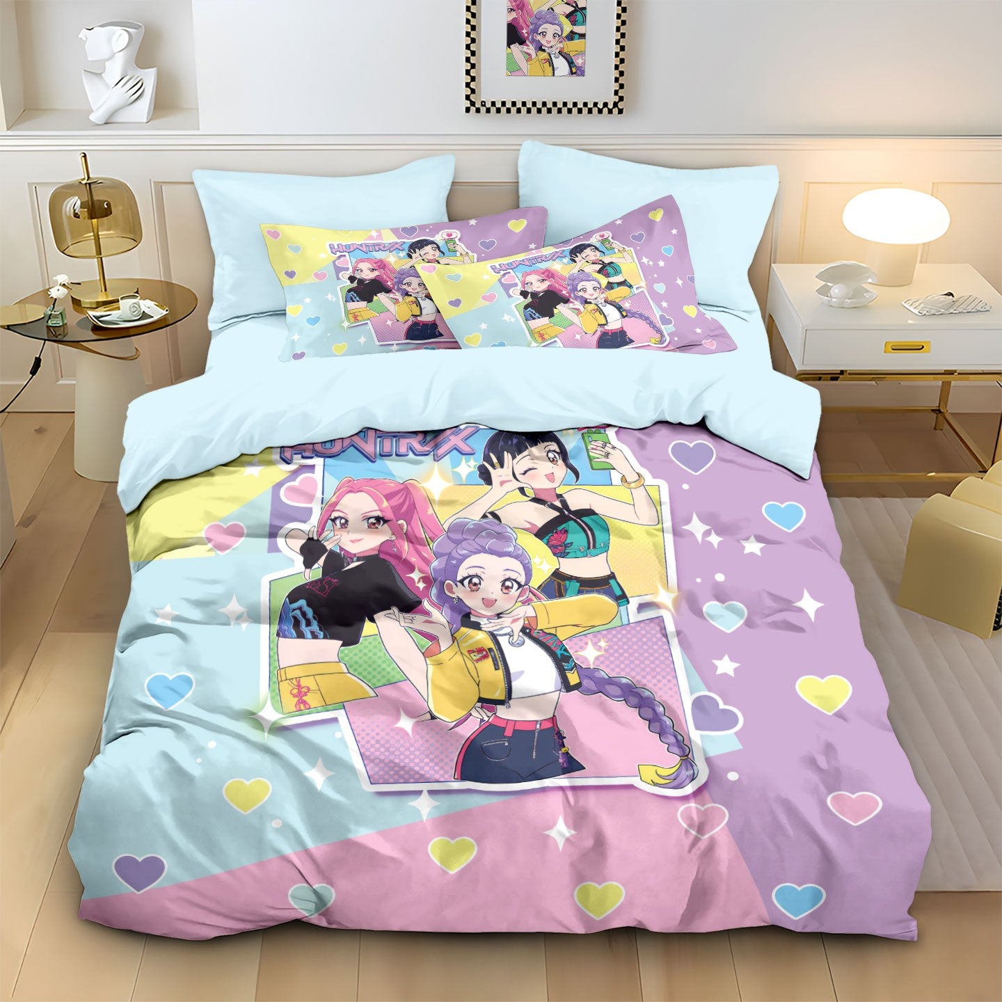 3pcs K-Pop Demon Hunters Printed Chipless Bedding Set Soft Dormitory Bedroom Multiple Sizes Machine Washable