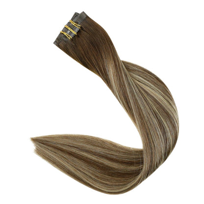 Full Shine PU Clip Hair Extensions Cabelo Humano Remy 100g Extensões Invisíveis Sem Costura de Cabelo Humano Clip-In Cor Balayage Loiro