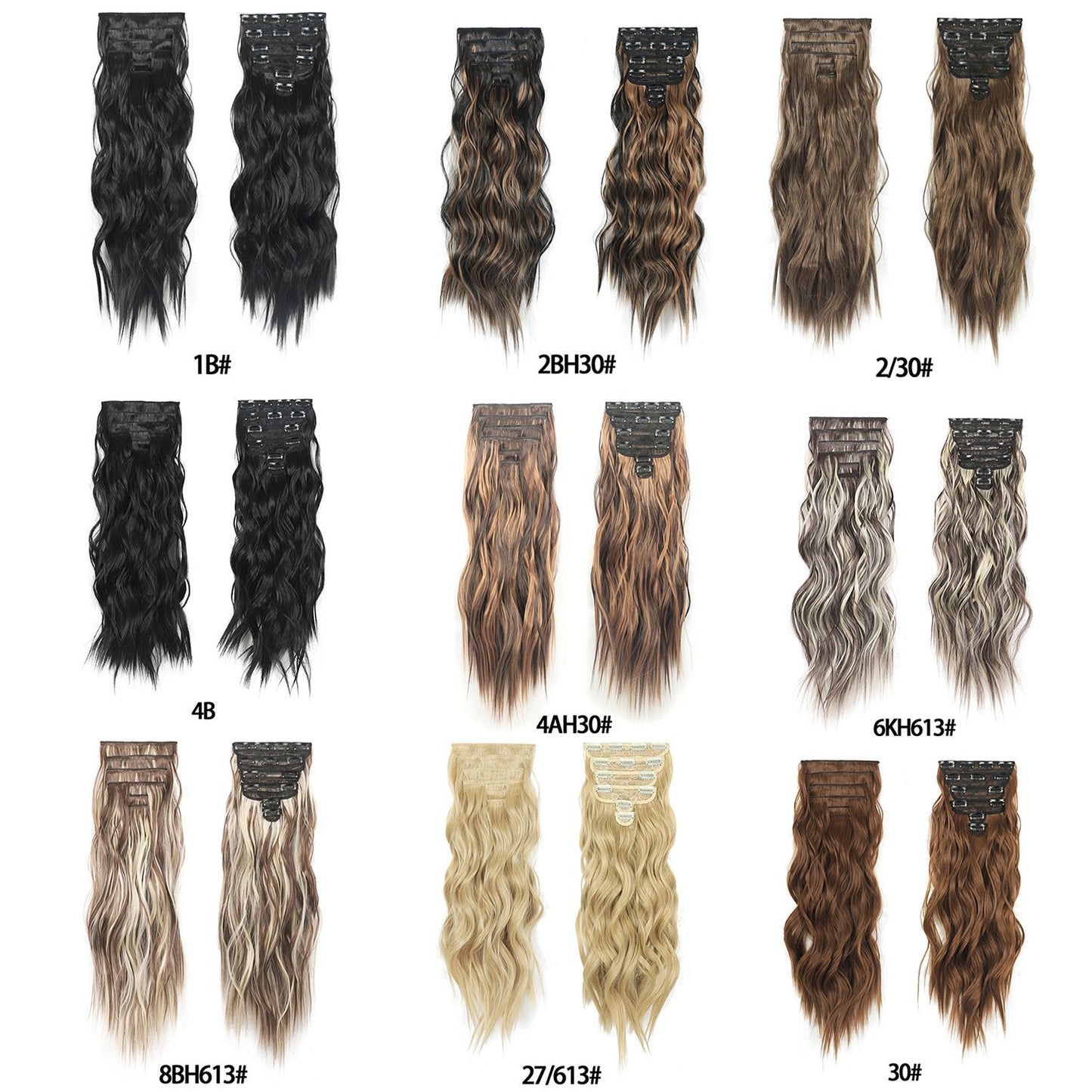 Jeedou 185g Thick Soft Hairpieces Clip in Hair Extensions 6PCS Water Wavy Long 24Inch Synthetic Hair for Women Party Daily Use