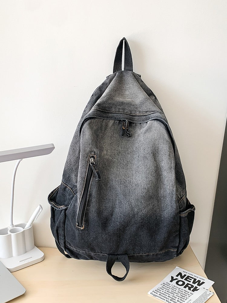 Men's and Women's Backpacks, Student Schoolbags, Large-Capacity Washed Denim Bags