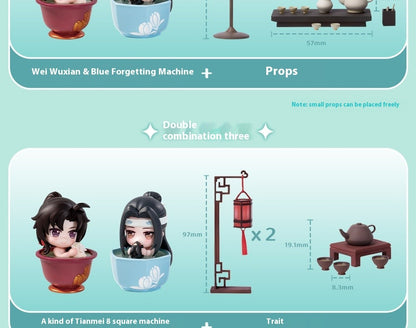 Mo Dao Zu Shi Versão Q Oficial de "Jade Cup Flowing Light" Wei Wuxian Lan Wangji Anime Periférico Enfeites Action Figurine