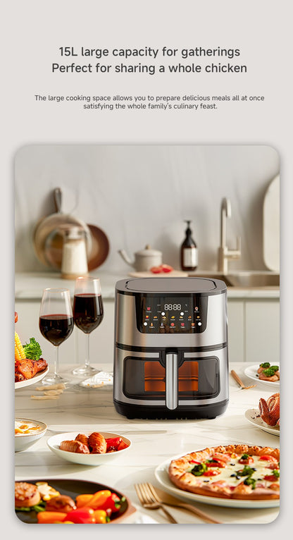 Large 15L Capacity Smart Home Appliances Stainless Steel French Air Fryer Machine Square-Shaped Visual Window Household