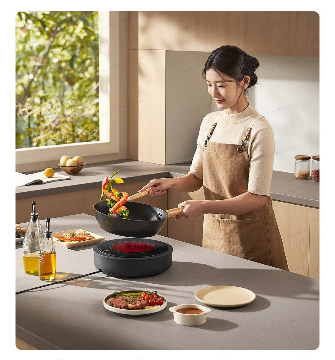XIAOMI MIJIA Electric Ceramic Cooktop,10?Level Power With Child Safety Lock,Timer,2200W Induction Cooker,CN Version With Adapter