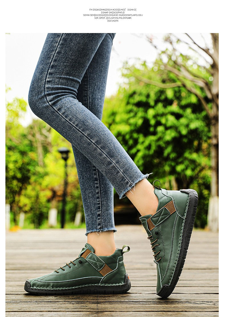 New Fashion Sneakers Handmade Leather Women's Shoes Mid-Top Women Casual Flats Shoes Slip on Loafers Zapatillas De Mujer