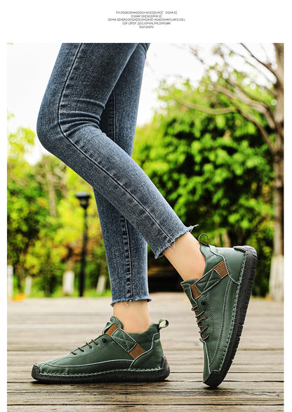 New Fashion Sneakers Handmade Leather Women's Shoes Mid-Top Women Casual Flats Shoes Slip on Loafers Zapatillas De Mujer