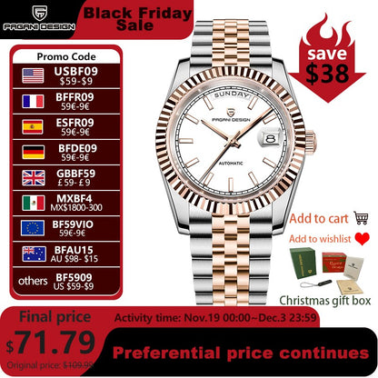 PAGANI DESIGN 2025 New Enamel Dial DD36 Luxury Silver Gold Automatic Watch For Men AR Sapphire crystal Mechanical Wristwatch Men