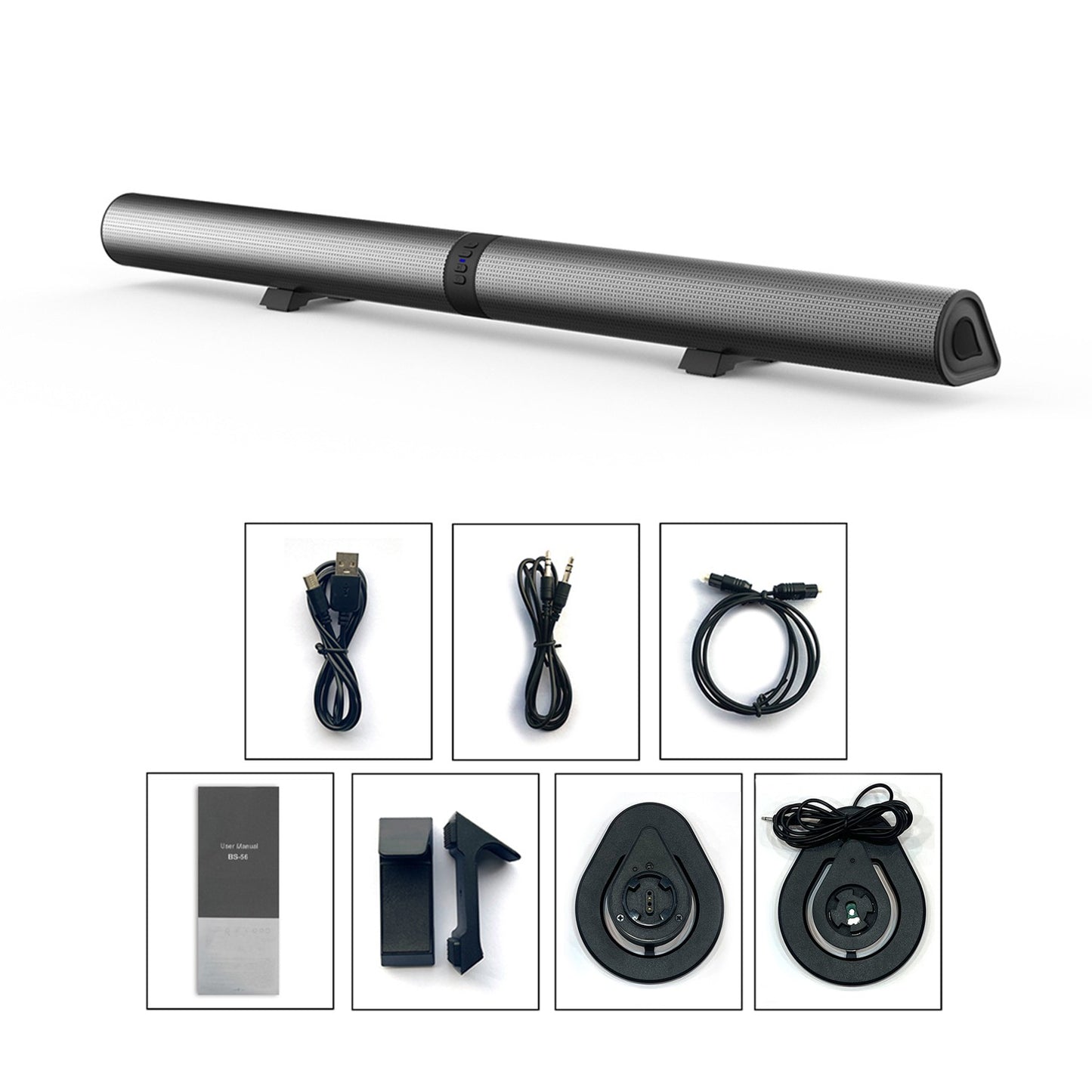Soundbar estéreo para TV 2 em 1 destacável com Bluetooth, rádio FM e separação em 2 caixas de som para uso em pedestal ou na horizontal