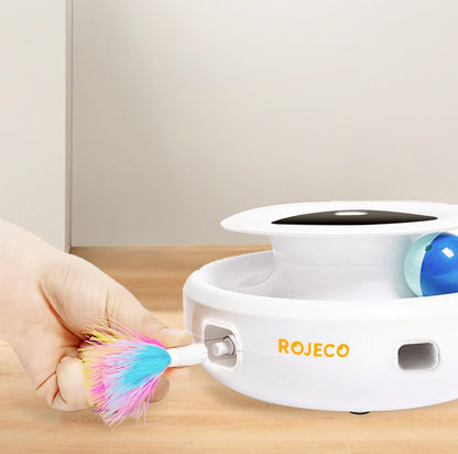 ROJECO Brinquedos Inteligentes para Gatos 2 em 1 Brinquedo Automático de Pena e Bola Divertida para Gatos e Cães, 5 Modos, Acessórios Eletrônicos Interativos para Animais de Estimação