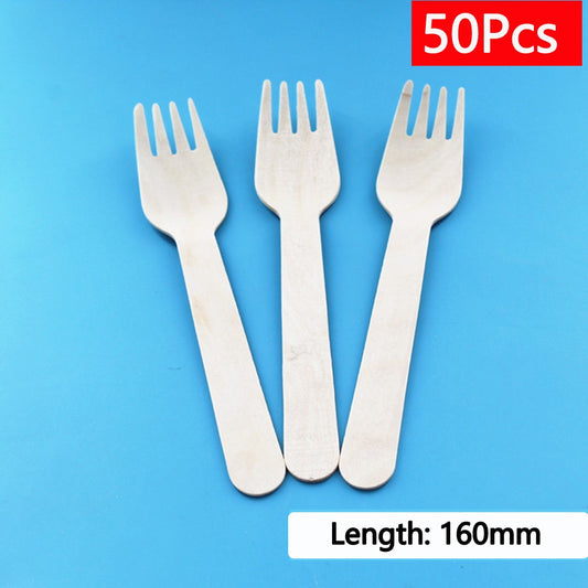 10-500Pcs Disposable Wooden Cutlery/ForksSpoons/Cutters Knife Wedding Birthday Party Supplies Kitchen Utensil Dessert Cake Scoop