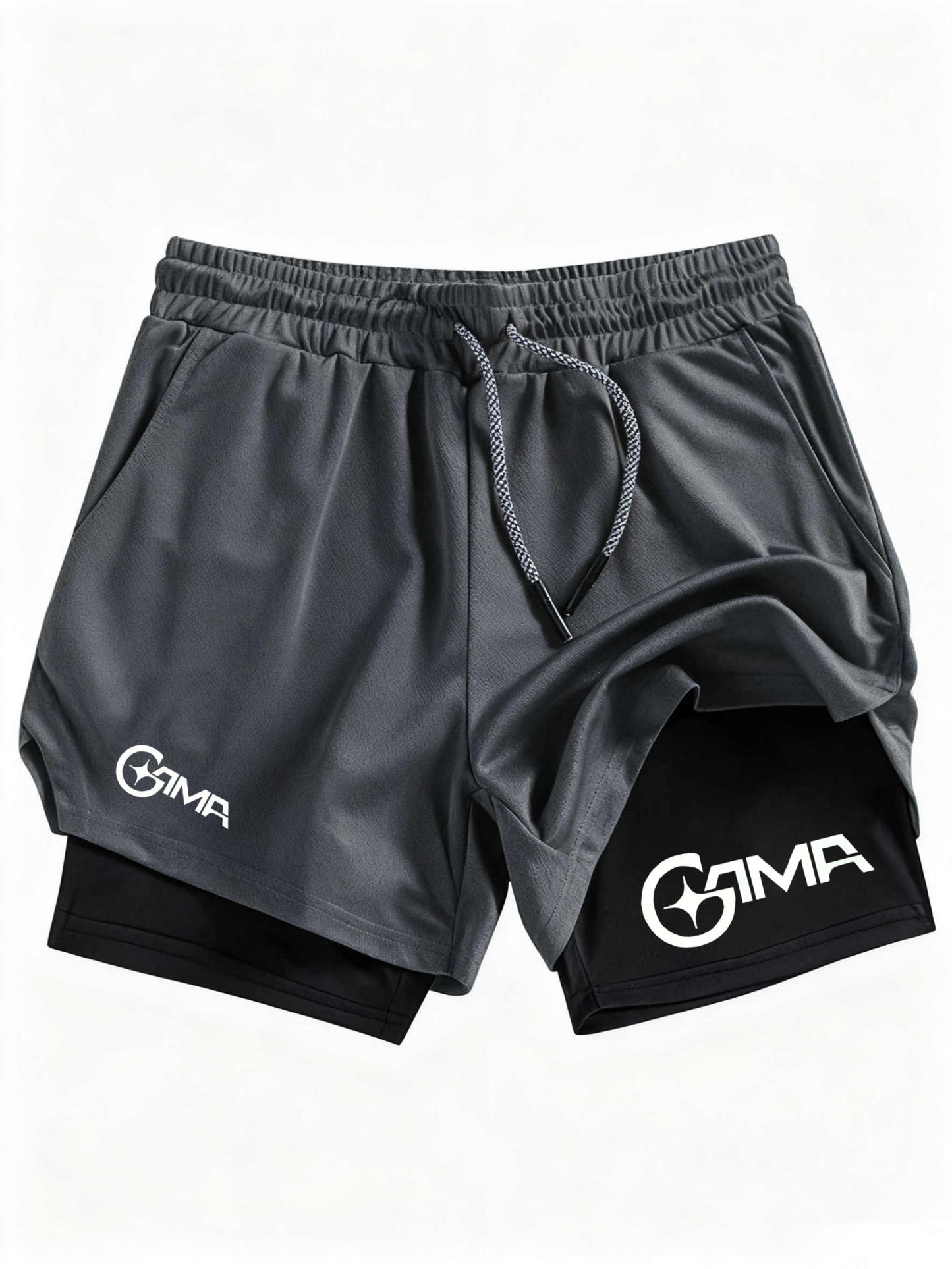 Men'S Summer Letter Print Jogger Shorts 2-In-1 Double Layer Quick Dry Fitness Training Running Beach Sports Pants