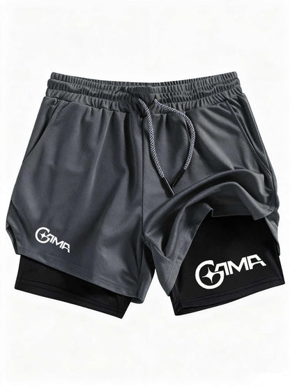 Men'S Summer Letter Print Jogger Shorts 2-In-1 Double Layer Quick Dry Fitness Training Running Beach Sports Pants