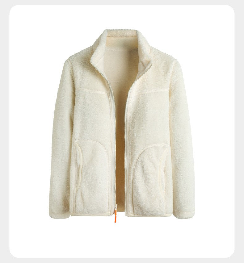 Plus Size Women's Autumn Winter Thickened Double-sided Fleece Hooded Jacket Zipper Long Sleeve Warm Outerwear Casual Style Sh...