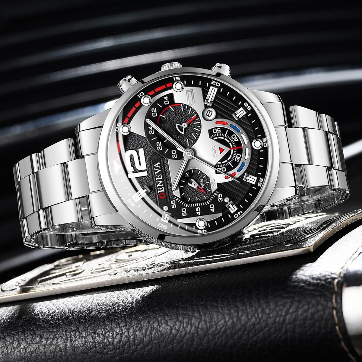 Fashion Men's Watches Stainless Steel Band Analog Quartz Wristwatch with Calendar