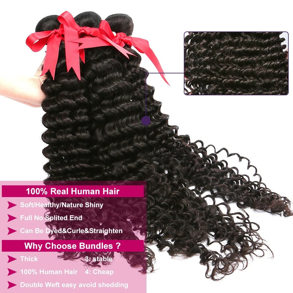 Pacotes de Cabelo Humano Ondulado Profundo de 32 36 40 Polegadas Cabelo Brasileiro Remy Virgem para Mega Hair Cacheado 1/2/3/4 Pacotes de Mega Hair com Preços Promocionais