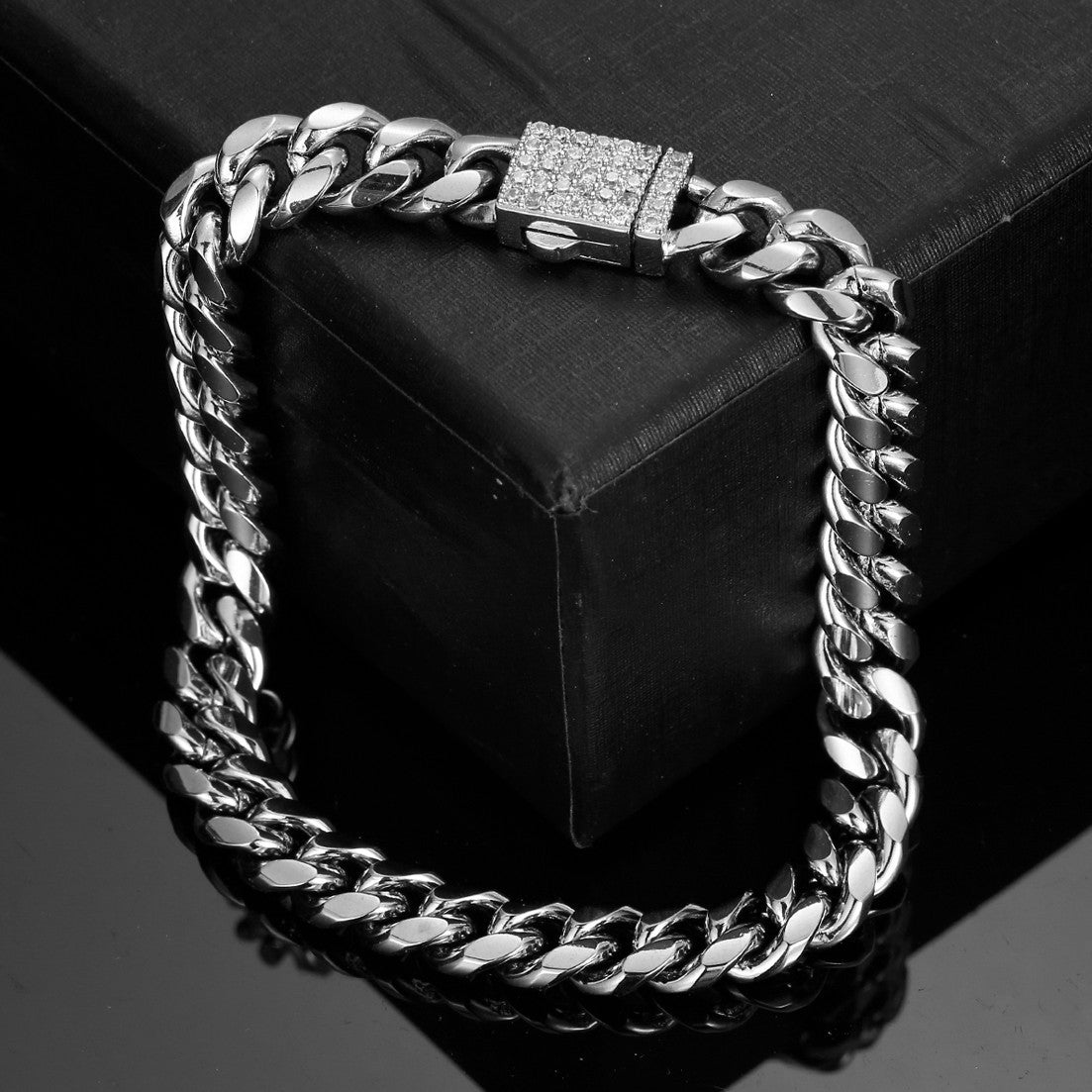 Joias Hip Hop 6mm-14mm Qualquer Comprimento 316L Aço Inoxidável Fivela de Cristal Fashion Pulseira Elos Miami Feminina Masculina