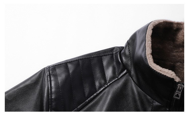 High-quality lapel and fleece leather jacket for men, fleece and thickened leather jacket for men, all-in-one fur dad coat