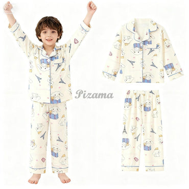 2pcs Stitch Print Kids Pajama Set for Boys and Girls Long Sleeve Top & Pants Set Stitch Lilo Comfy Set Button Down Loungewear