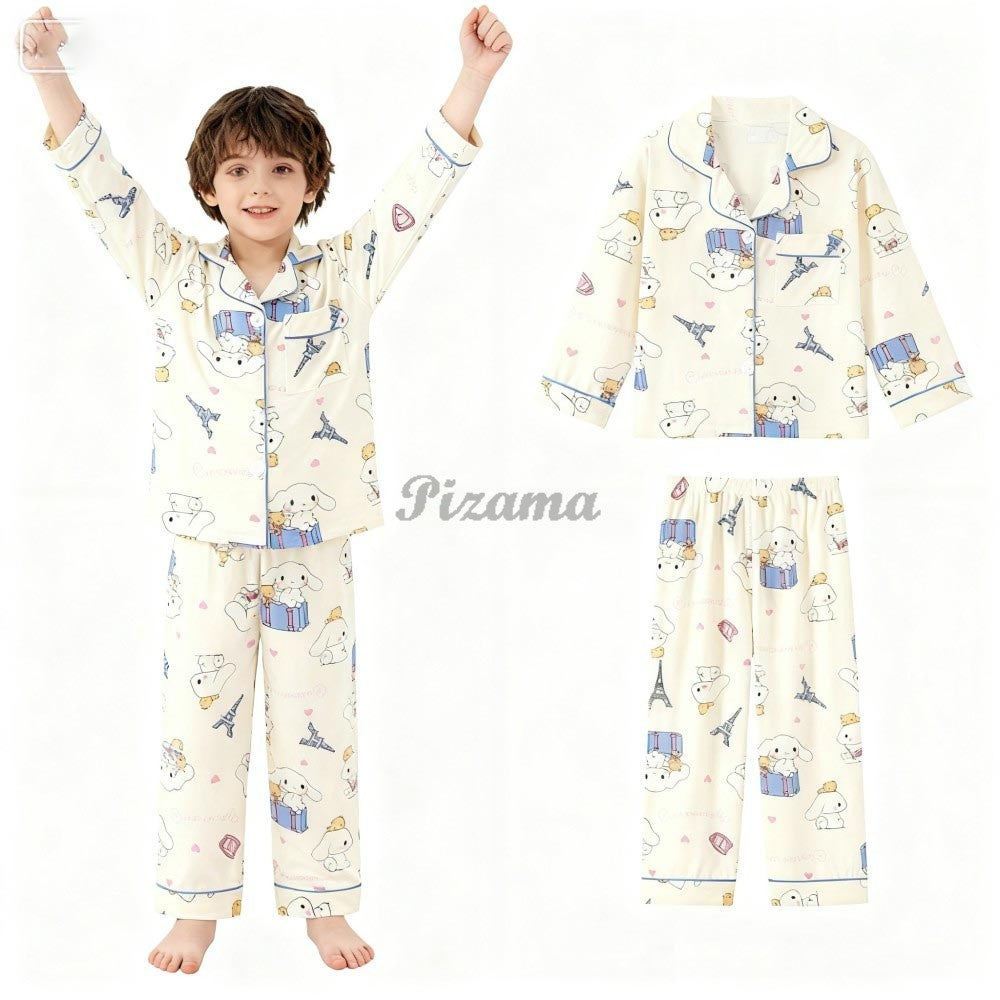 Children's Full Sleeve Button Down 2piece Kuromi Girls Pajamas Sets Boys Cinnamorolls Pyjamas Suits Kids Loungewear Homewear