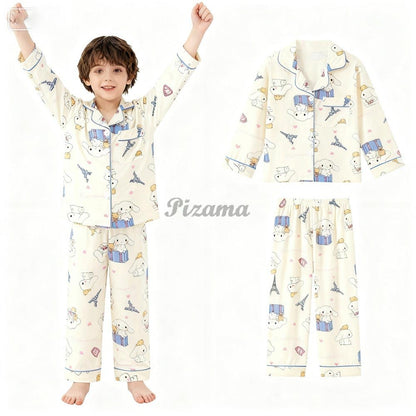 2pcs Stitch Print Kids Pajama Set for Boys and Girls Long Sleeve Top & Pants Set Stitch Lilo Comfy Set Button Down Loungewear