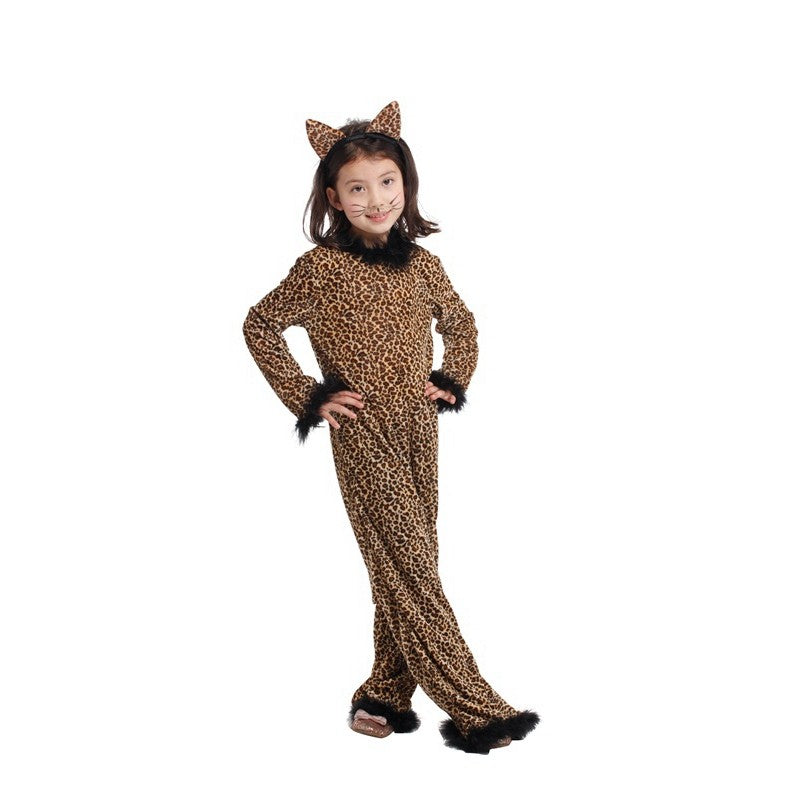 4?10Y Girls Leopard Animal Cosplay Jumpsuit, Kids Costume for Halloween Purim Carnival Mardi Gras Party