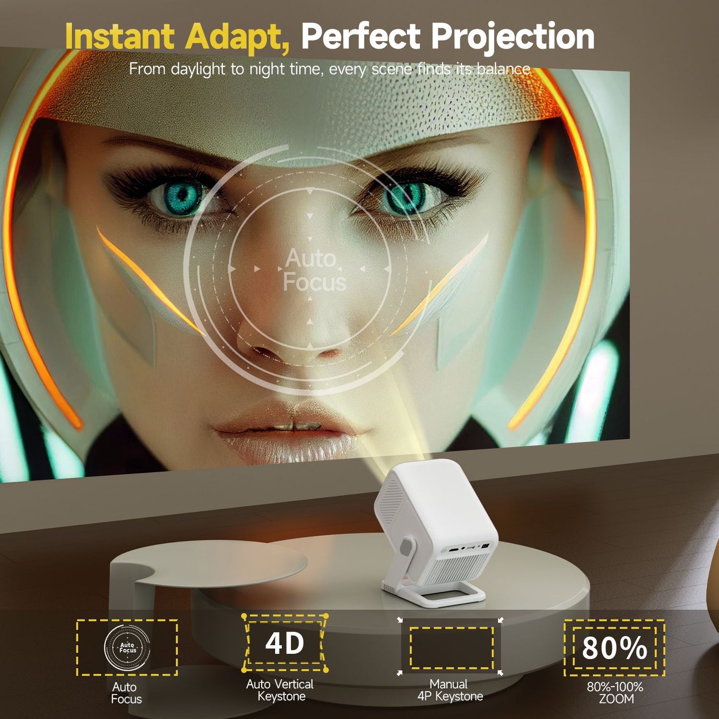 Projetor Portátil Magcubic HY310X 4K 420 ANSI Lumens WiFi 6 Foco Automático Android 11 Suporta Projetor Full HD 1080P para Cinema Doméstico e ao Ar Livre