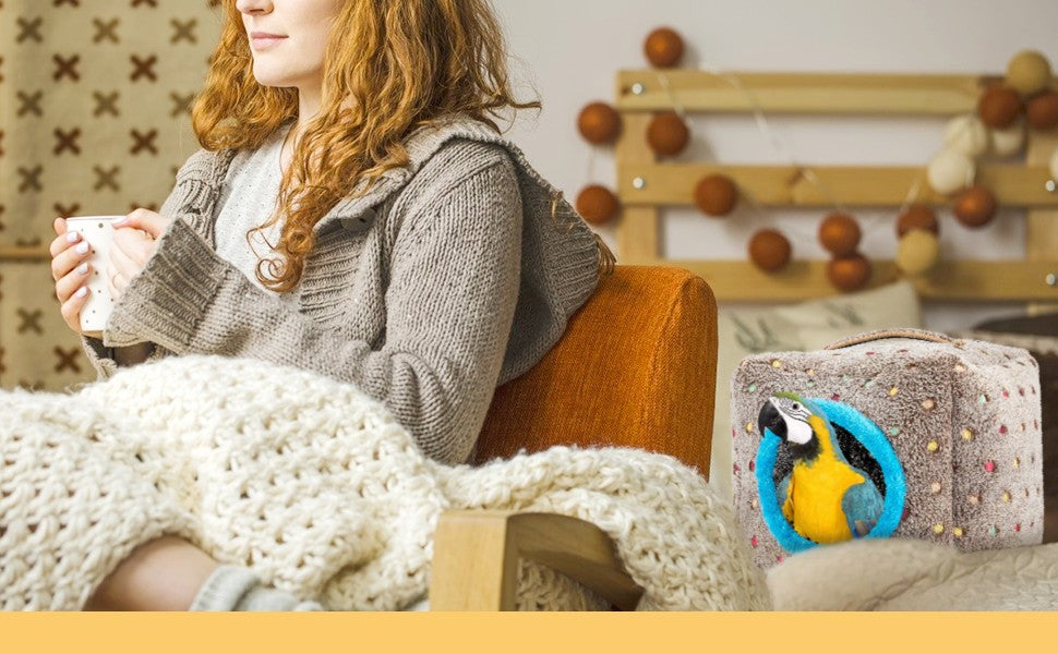 Casa Quentinha de Pelúcia para Pássaros, Caverna Suspensa, Ninho, Cama, Brinquedo para Pássaros Grandes, Araras, Papagaios-Cinzentos, Cacatúas, Papagaios, Inverno