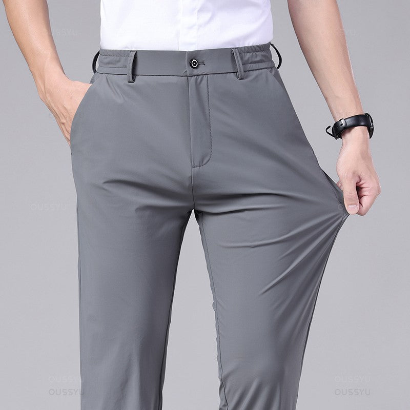 Spring Summer Men's Casual Pants Business Stretch Slim Fit Elastic Waist Jogger Korean Classic Thin Black Gray Trousers Male