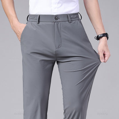 Spring Summer Men's Casual Pants Business Stretch Slim Fit Elastic Waist Jogger Korean Classic Thin Black Gray Trousers Male