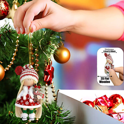 12Pcs Classic Long-haired Christmas Doll Design High-quality 2D Flat Wooden Pendant Christmas Doll Decoration for Christmas