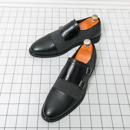 Spring Italian Double Button Loafers High-quality Blue Leather Shoes for Men Men Leather Shoes Patent Mens Wedding Dress Shoes