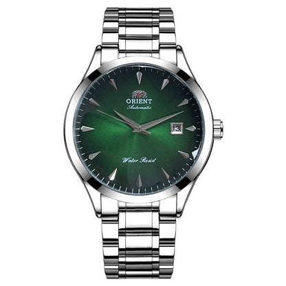 Orient Automático Masculino, Mostrador Preto, Pulseira de Aço Inoxidável, Relógio de Pulso Clássico de Negócios Resistente à Água com Exibição de Data