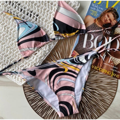 Luxury Design Women's Sexy Small Chest Push-up Kini Set Swimsuit Brand Beach Swimsuit Print Belly-covering Slimming Swimsuit