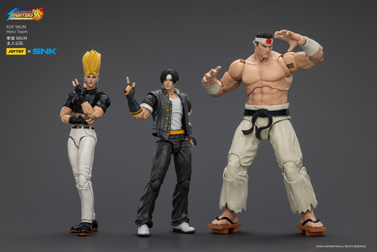 1/18 JOYTOY Action Figure SNK KOF 98UM Hero Team Kyo Kusanagi Goro Daimon Benimaru Nikaido Anime Model Toy