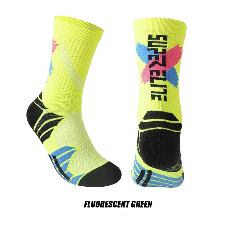 1 Pair High Tube Professional Practical Sport Socks Men's Towel Bottom Thickened Shock Absorbing Contrast Color Elite Socks