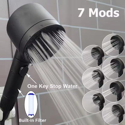7 Bicos de Chuveiro de Alta Pressão com Filtro, Chuveiro de Mão, Economia de Água, Resistente a Quedas, Bico de Chuveiro Preto para Banheiro