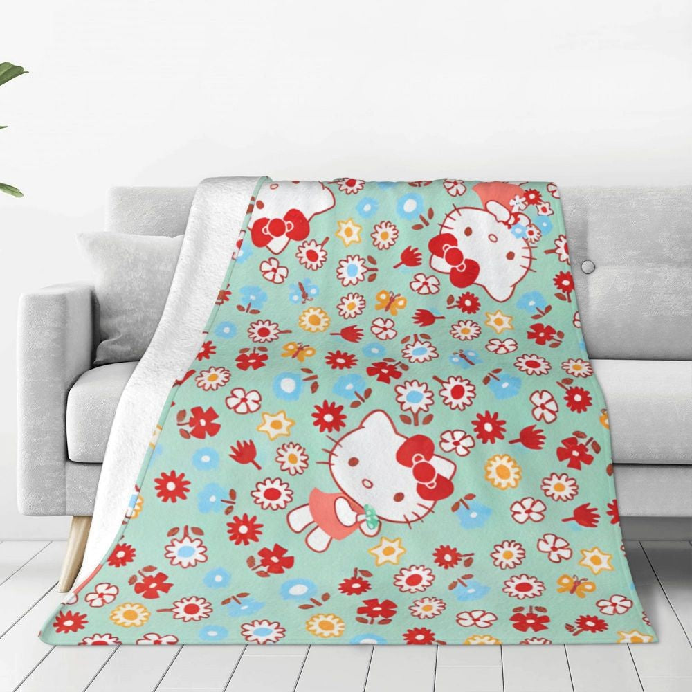 Christmas Hello Kitty Blankets Quality Warm Throw Blanket Winter Travel Office Couch Bed Graphic Bedspread