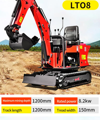 Mini Escavadeira Diesel Personalizada 1600kg para Agricultura, Pomar, Vala, 1ton, 1.6ton