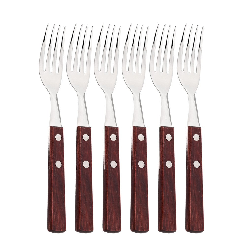 JANKNG 304 Stainless Steel Fork with Wooden Handle Tableware Cutlery Mirror Dinnerware Flatware Silverware Kitchen Accessories