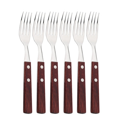 JANKNG 304 Stainless Steel Fork with Wooden Handle Tableware Cutlery Mirror Dinnerware Flatware Silverware Kitchen Accessories