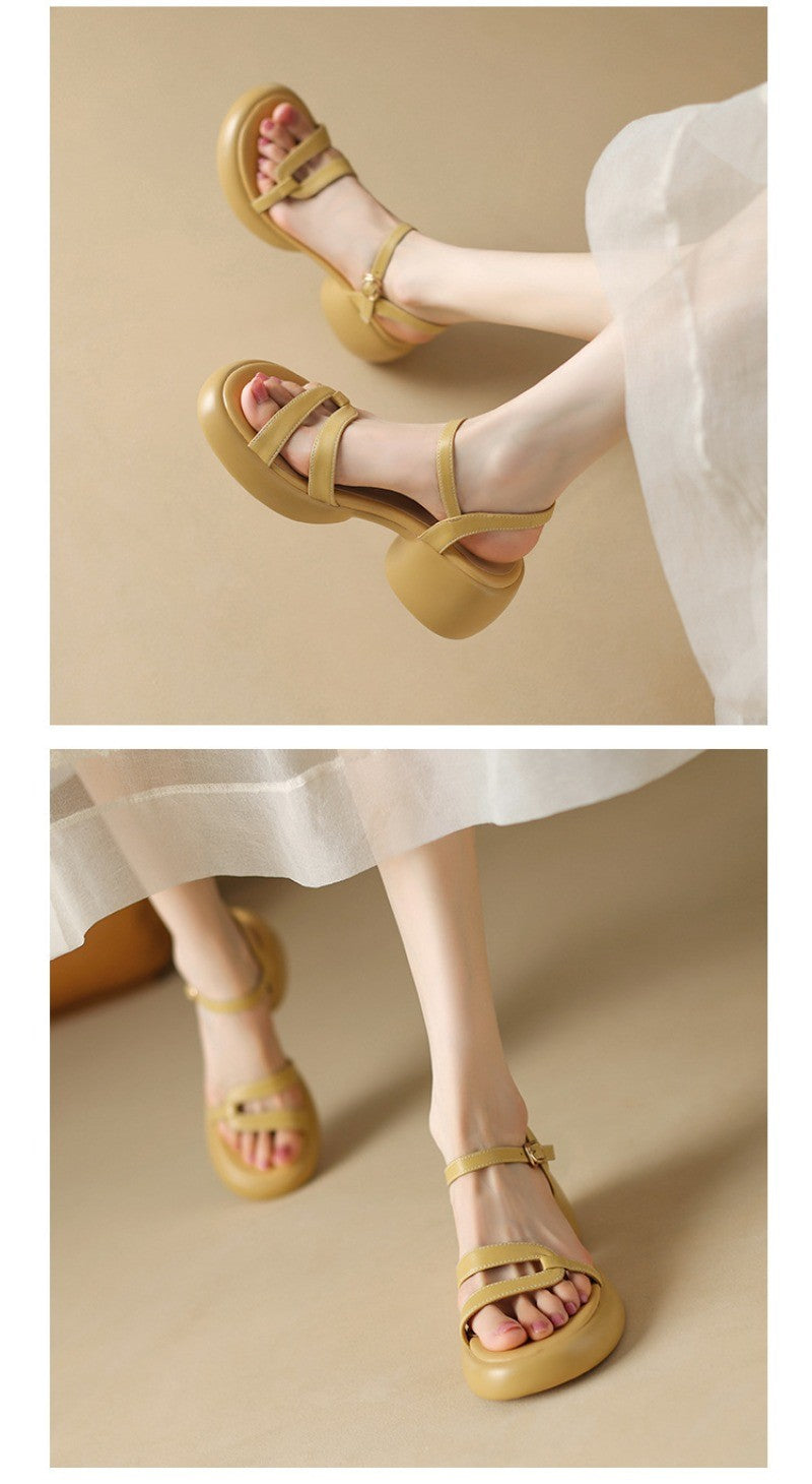 Designer New Women's Sandals 2025 New Fashion High Heels Summer Outdoor Beach Shoes Mary Jane Women Open Toed Thick Heel Sandals