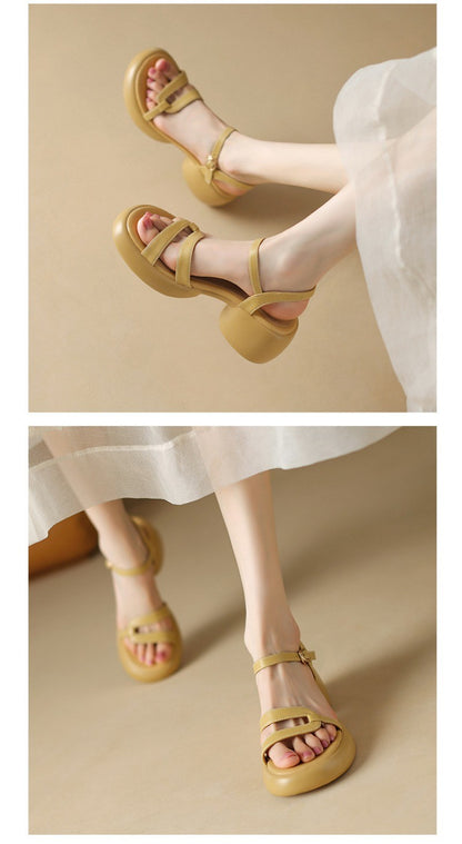 Designer New Women's Sandals 2025 New Fashion High Heels Summer Outdoor Beach Shoes Mary Jane Women Open Toed Thick Heel Sandals