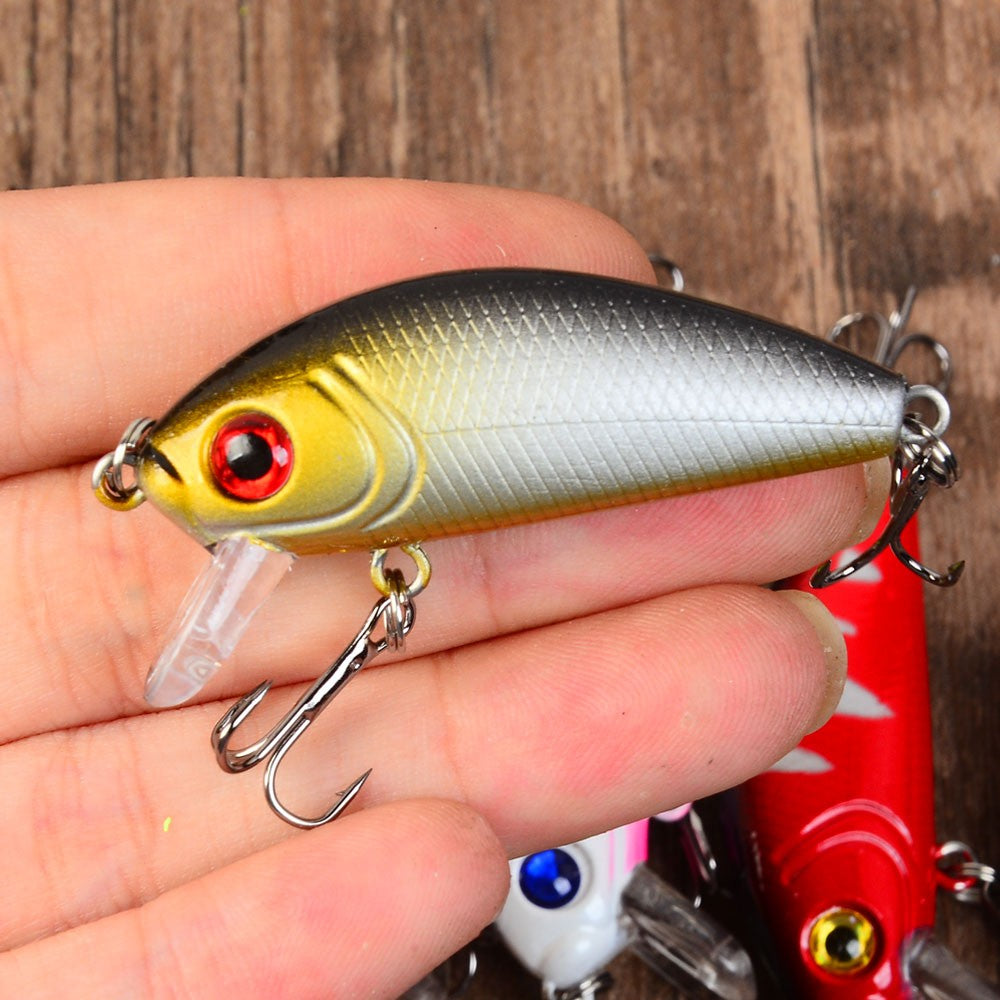 8 unidades de isca de pesca de superfície tipo mini crankbait, flutuante, wobbler, isca artificial dura, minnow, swimbait de plástico, equipamentos de pesca