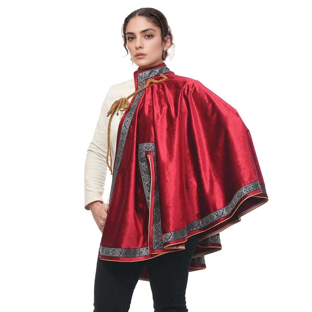 Medieval Musketeer Cape Women Men Steampunk Shawl Half Shoulder Samurai Cloak LARP Warrior Cape Medieval Halloween Costume