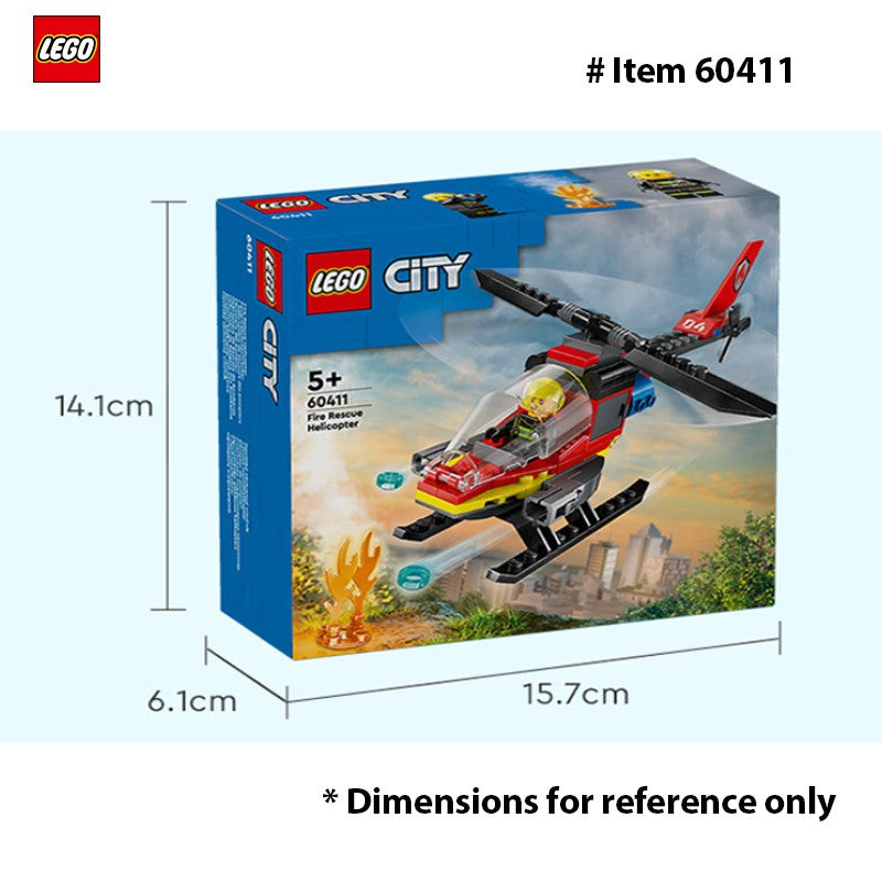 LEGO 60411 City Helicóptero de Resgate dos Bombeiros – Brinquedo de Construção – Jogo de Faz de Conta e Brinquedo de Aprendizagem para Crianças – com Minifigura de Bombeiro, 85 peças