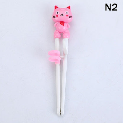 {MX} Cute Cartoon Animal Head Chopsticks For Children Eating Training with Finger Guide Food Grade Plastic Baby Learn Chopsticks